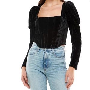 WAYF Avalon Puff Sleeve Velvet Bustier